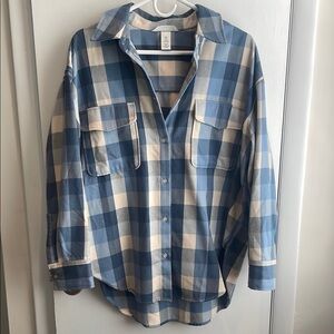 Blue and White Plaid oversized Button-Up Shirt